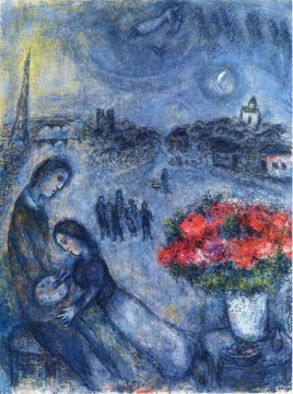Newlyweds with Paris in the Background contemporary Marc Chagall Oil Paintings